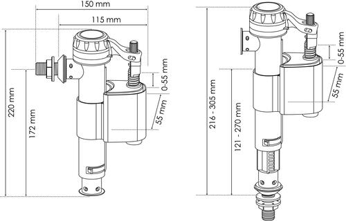 Robinet flotteur réversible pour alimentation WC - Raccord laiton M 3/8
